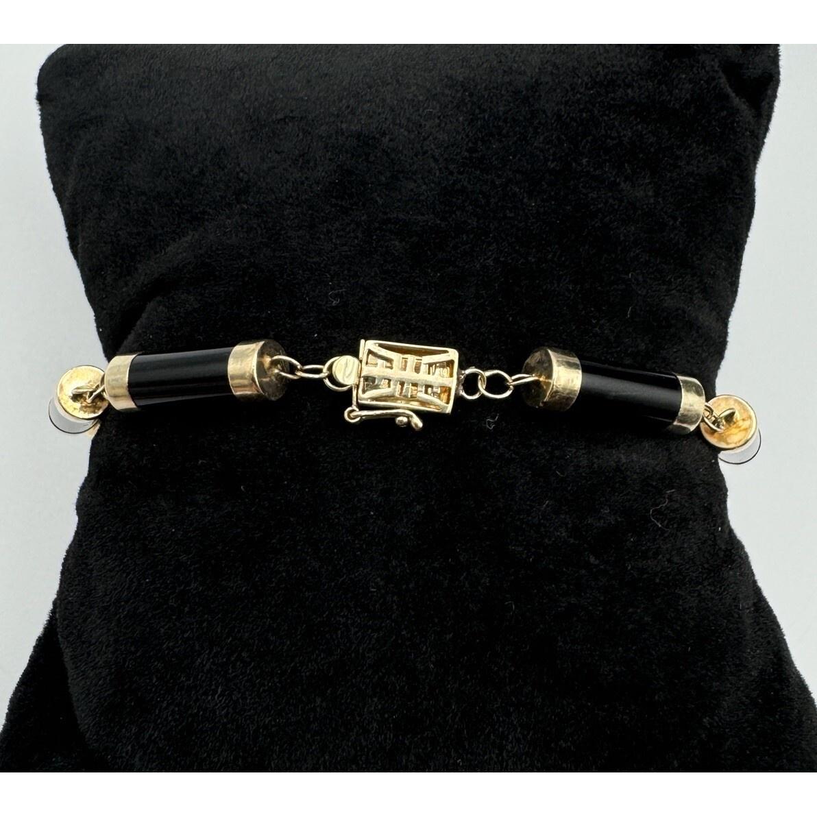 Heng Ngai Hn 14k Gold Onyx Cylinder Link Box Clasp Bracelet Estate Jewelry